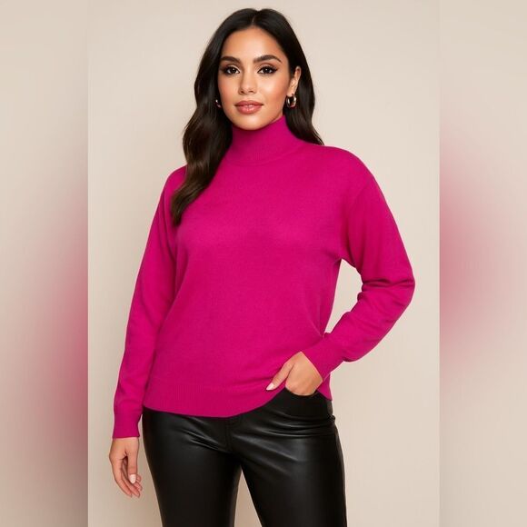 Anthropologie Callahan Magenta Mock Neck Pink Sweater Angora Wool Blend Sz M NEW - Picture 1 of 6